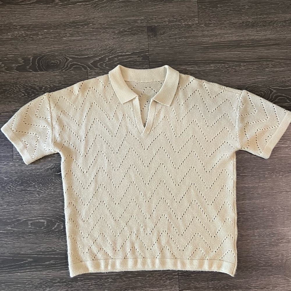 Cream Knit Short Sleeve Sweater